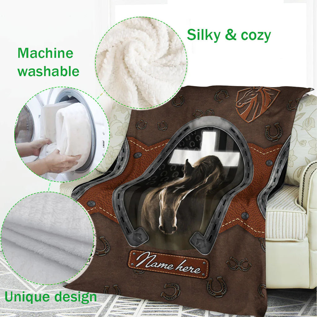 Personalized Horse And Jesus Cross Christian Blanket