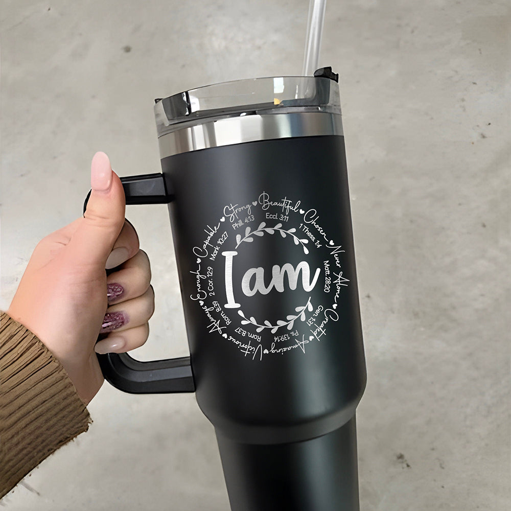 I Am Strong Philippians 4:13 Beautiful Ecclesiastes 3:11 Chosen 1 Thess 1:14 Never Alone Matthew 28:20 Christian 40OZ Tumbler