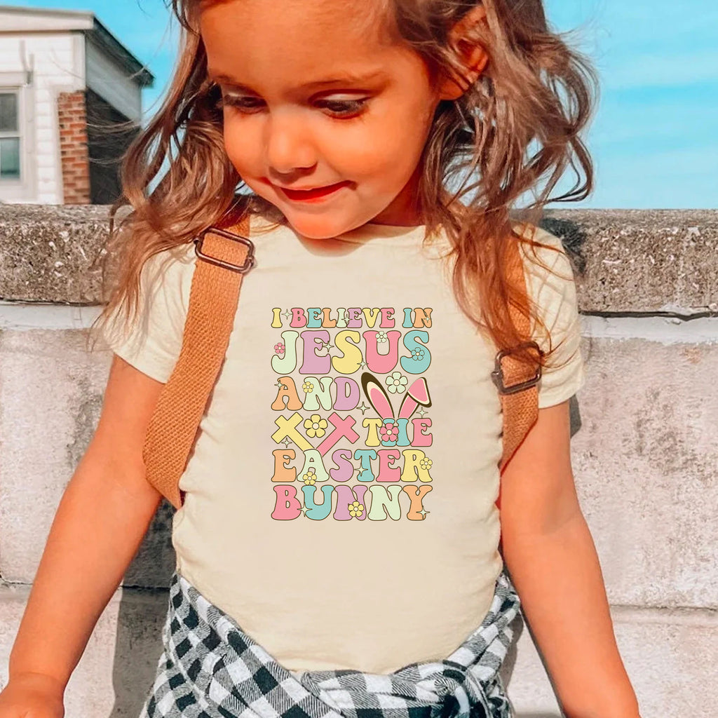 I Believe In Jesus And The Easter Bunny Christian Kid T-Shirt