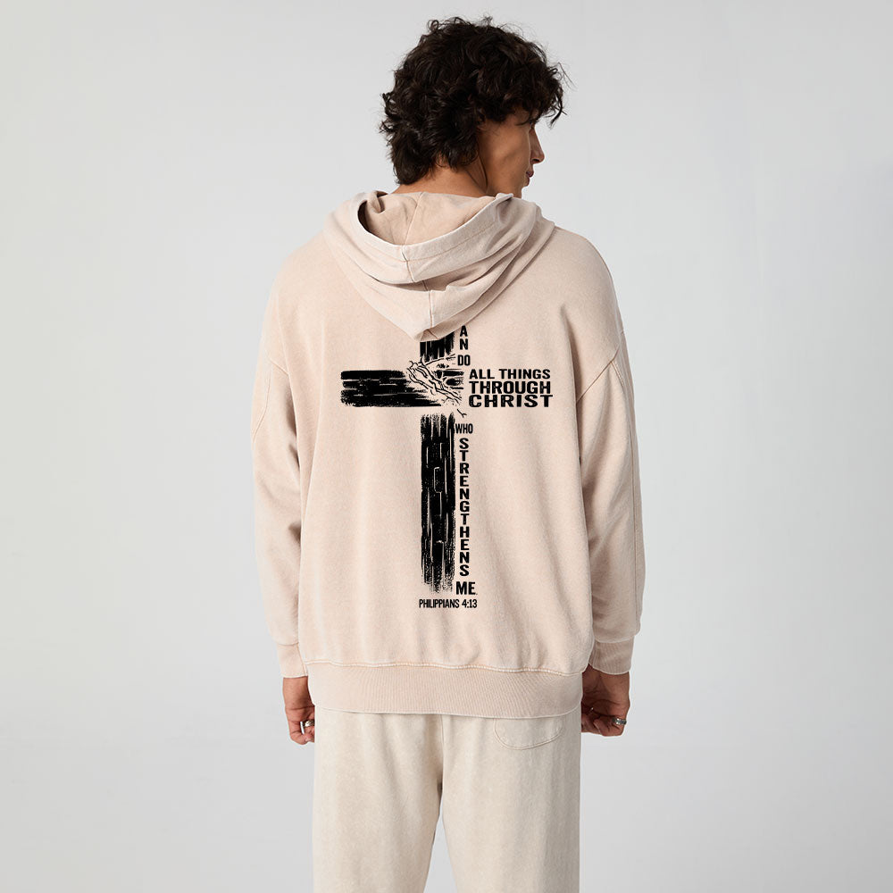 I Can Do All Things THrough Christ Christian Washed Hoodie