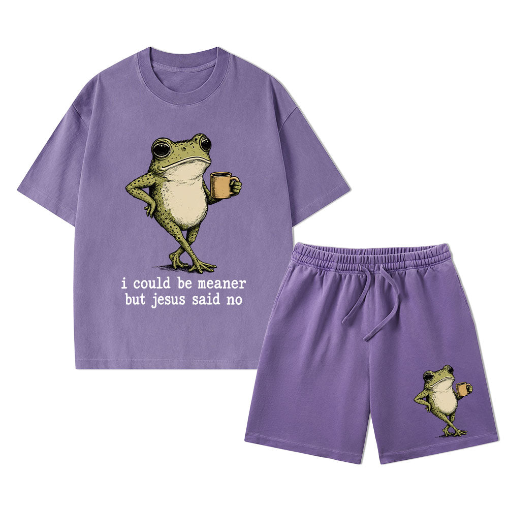 I Could Be Meaner But Jesus Said No Christian Washed T-Shirt & Shorts