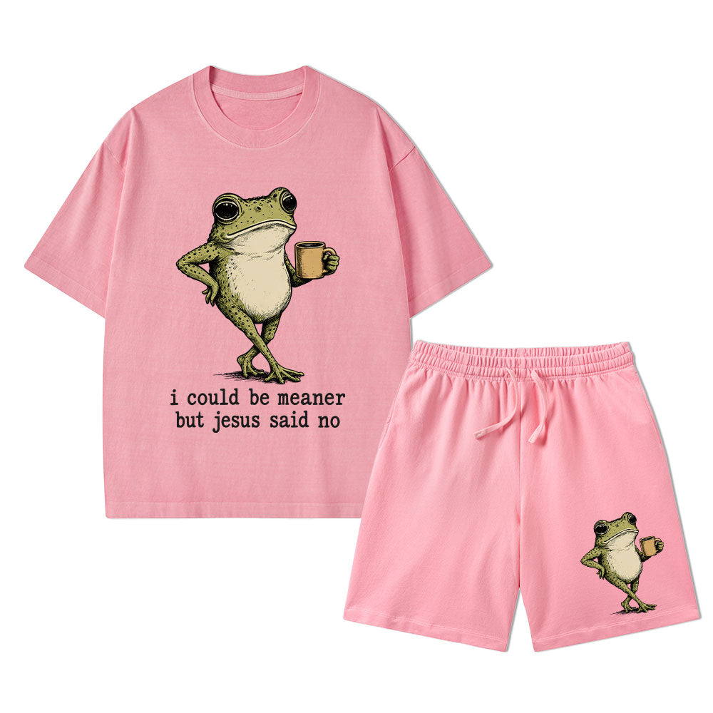 I Could Be Meaner But Jesus Said No Christian Washed T-Shirt & Shorts