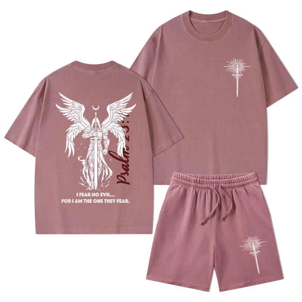I Fear No Evil Christian Washed T-Shirt & Shorts