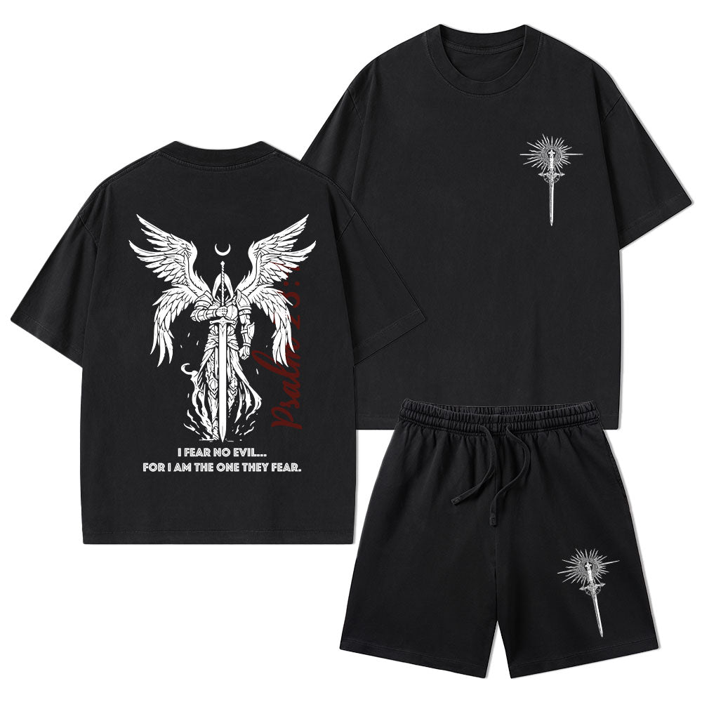 I Fear No Evil Christian Washed T-Shirt & Shorts