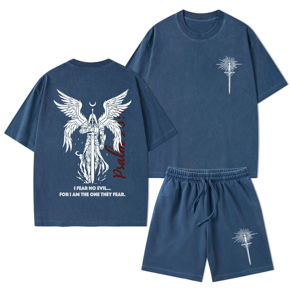I Fear No Evil Christian Washed T-Shirt & Shorts