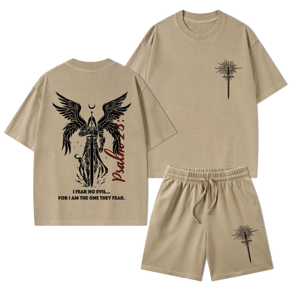 I Fear No Evil Christian Washed T-Shirt & Shorts