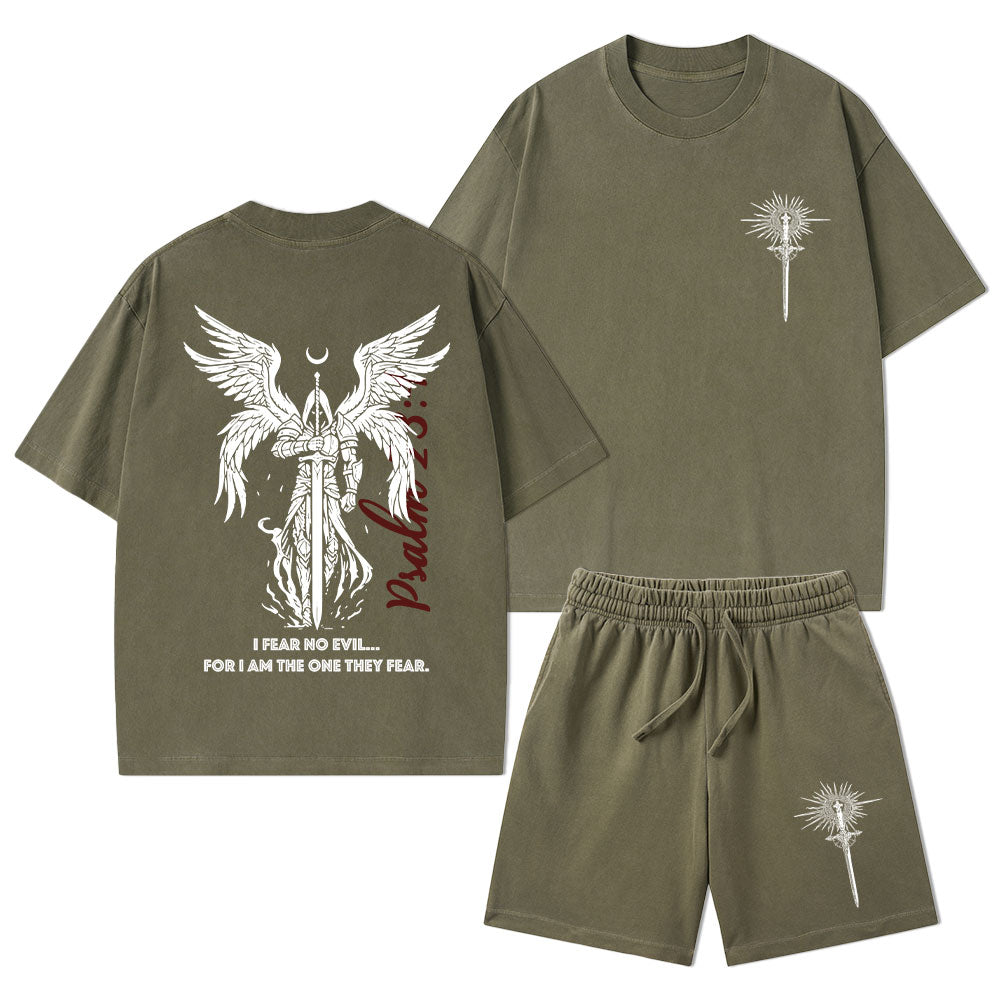 I Fear No Evil Christian Washed T-Shirt & Shorts