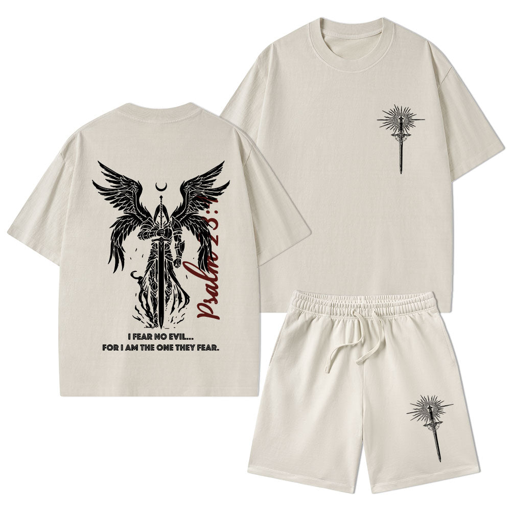 I Fear No Evil Christian Washed T-Shirt & Shorts