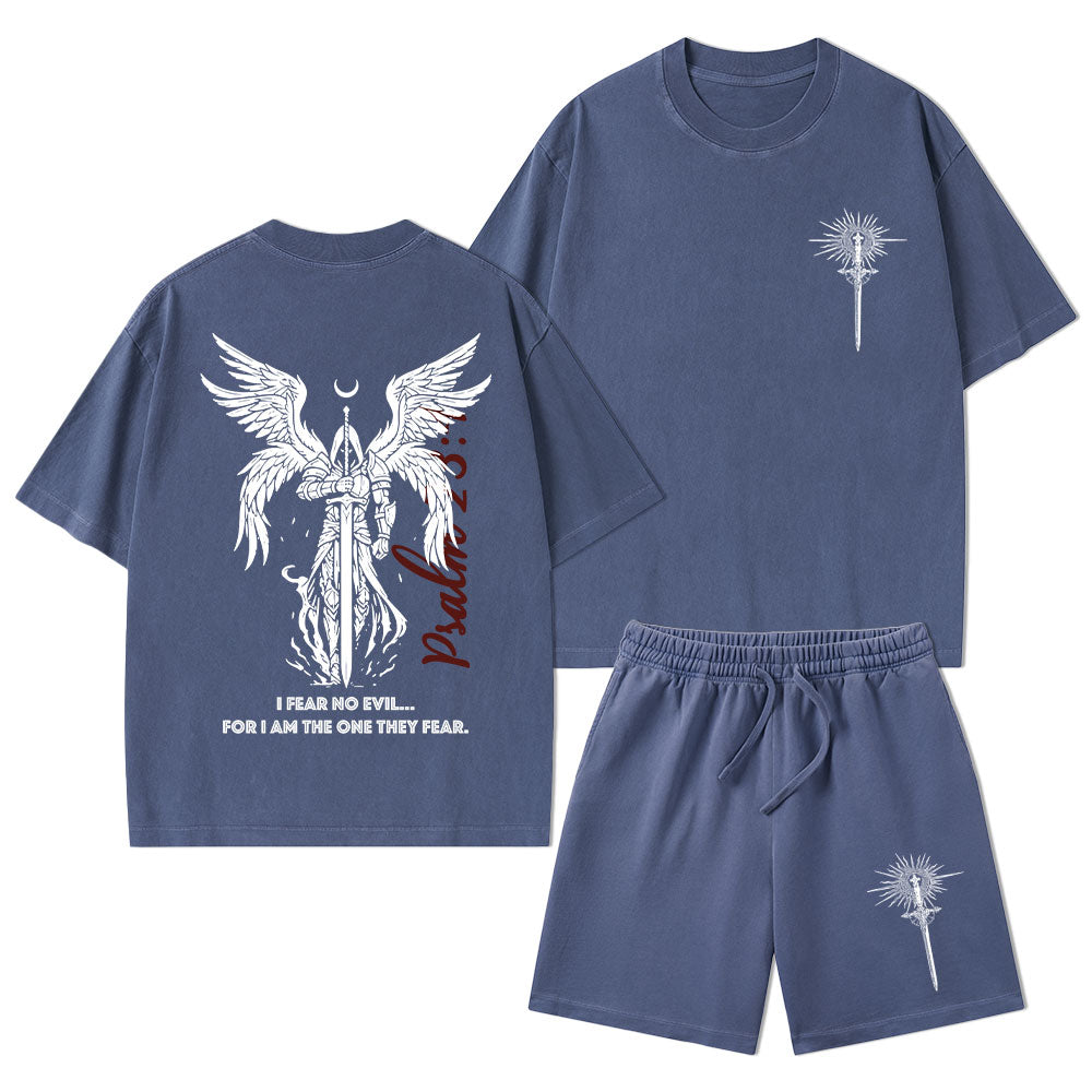 I Fear No Evil Christian Washed T-Shirt & Shorts
