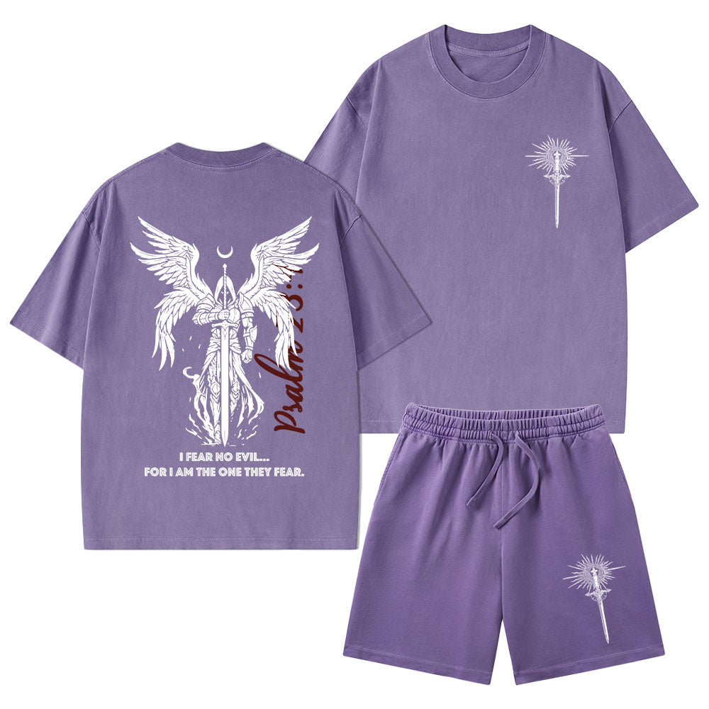I Fear No Evil Christian Washed T-Shirt & Shorts