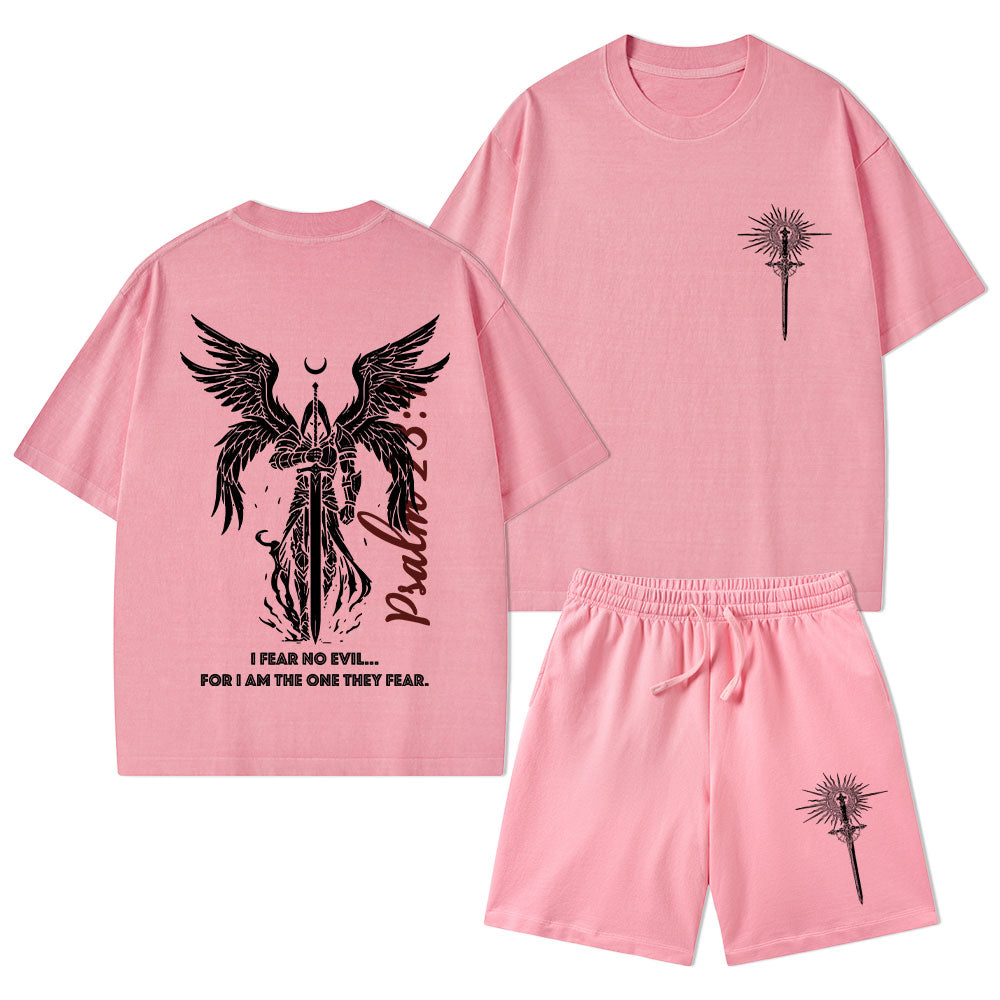 I Fear No Evil Christian Washed T-Shirt & Shorts