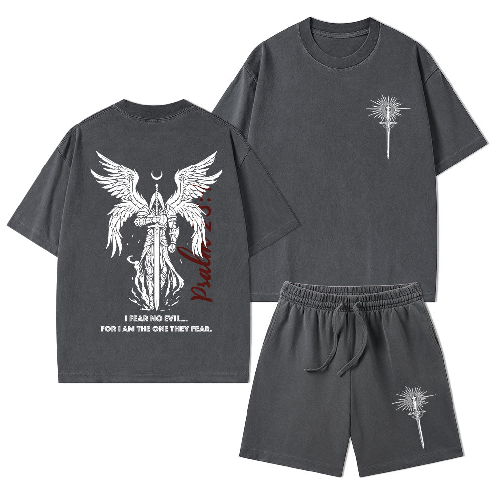 I Fear No Evil Christian Washed T-Shirt & Shorts