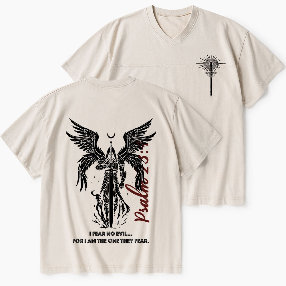 I Fear No Evil Christian Washed V-Neck T-Shirt