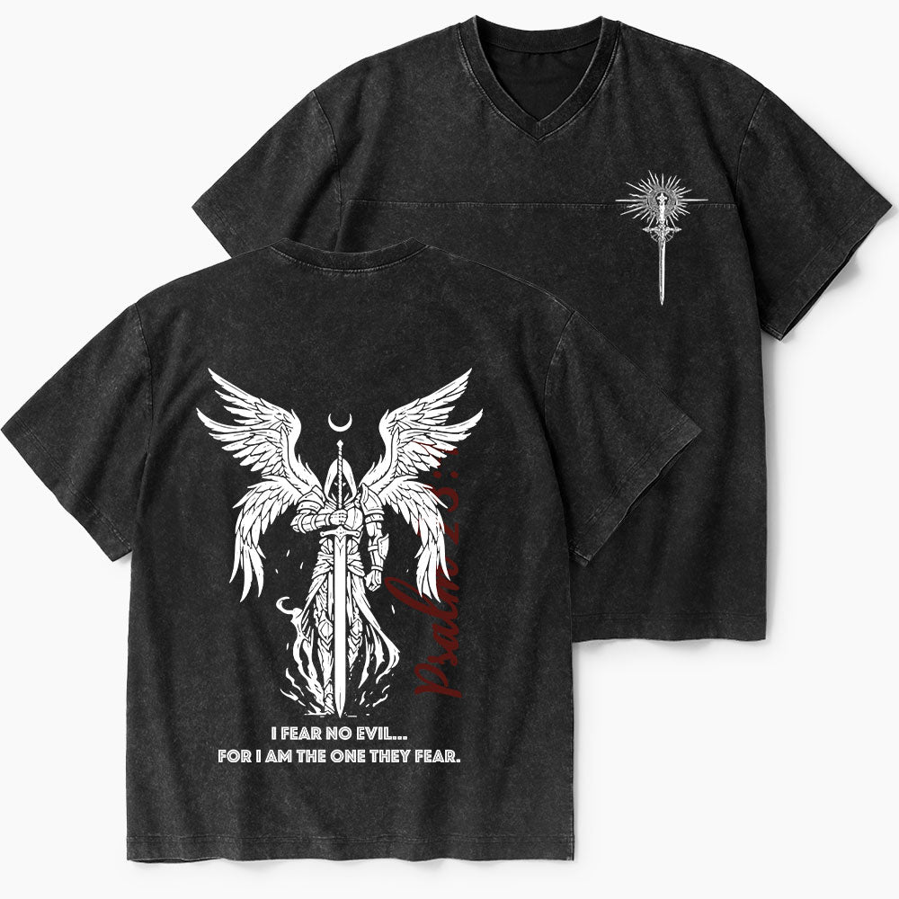 I Fear No Evil Christian Washed V-Neck T-Shirt