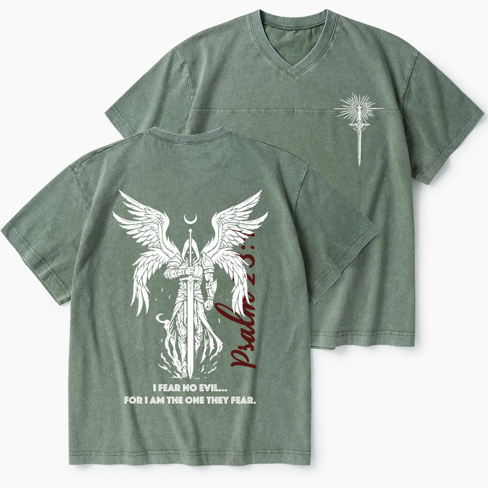 I Fear No Evil Christian Washed V-Neck T-Shirt