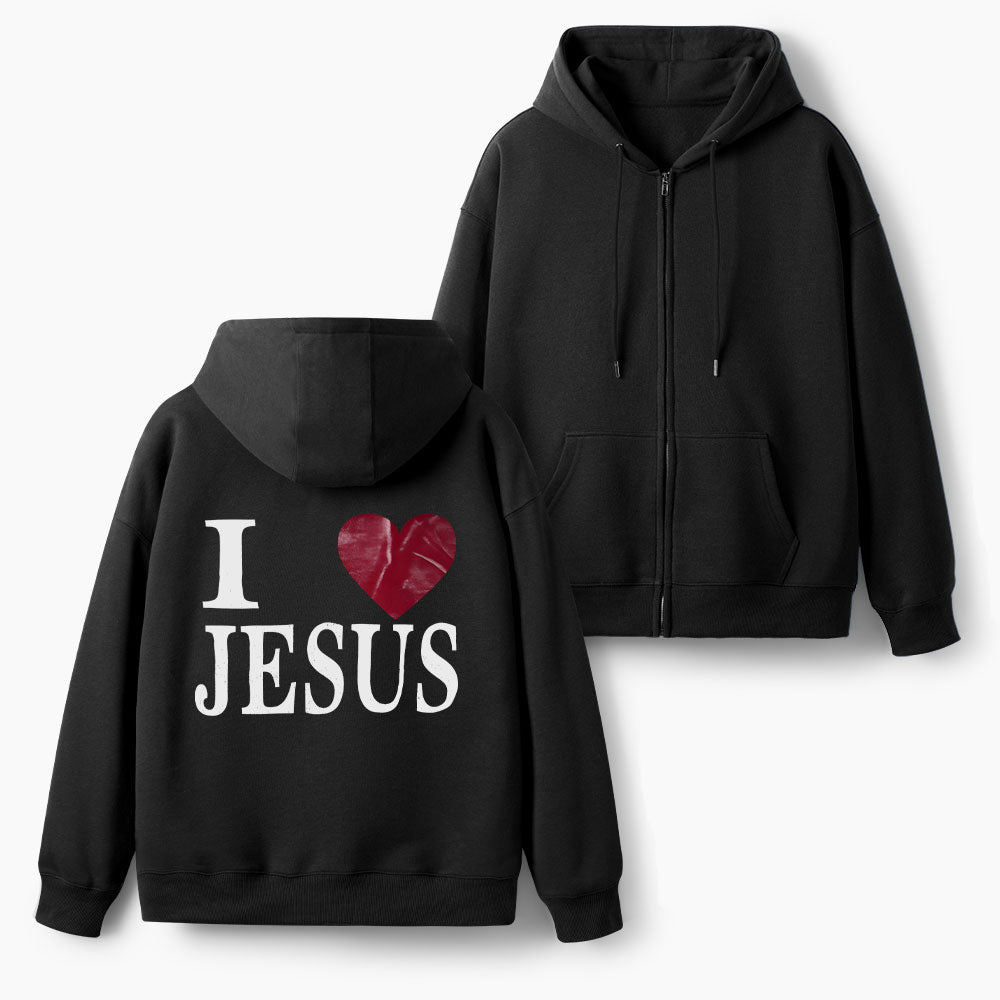 I Love Jesus Christian Fleece-Lined Full-Zip Hoodie