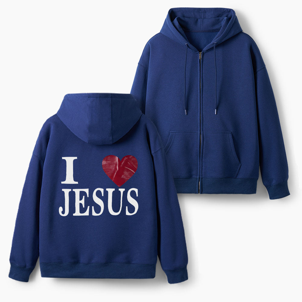 I Love Jesus Christian Fleece-Lined Full-Zip Hoodie