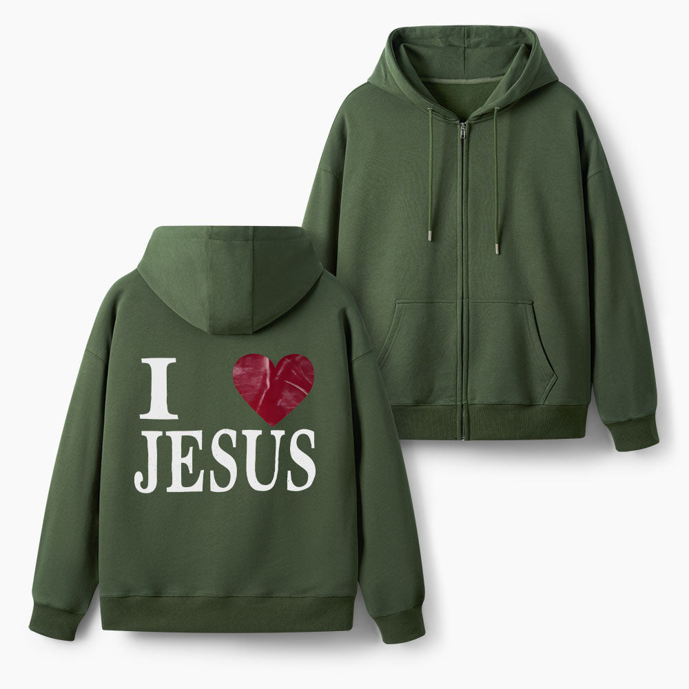 I Love Jesus Christian Fleece-Lined Full-Zip Hoodie