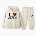 I Love Jesus Christian Kid Fleece Hoodie Set