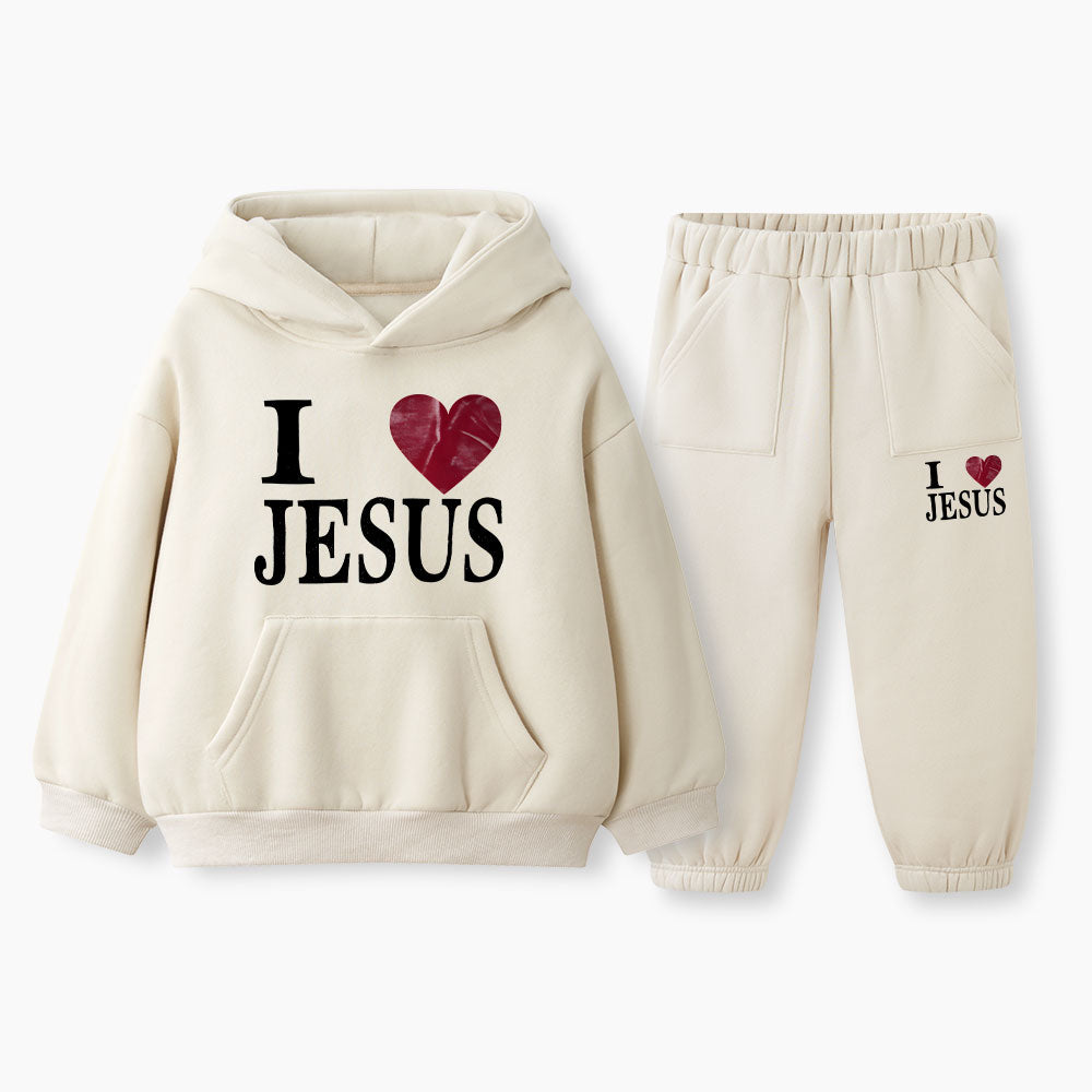 I Love Jesus Christian Kid Fleece Hoodie Set