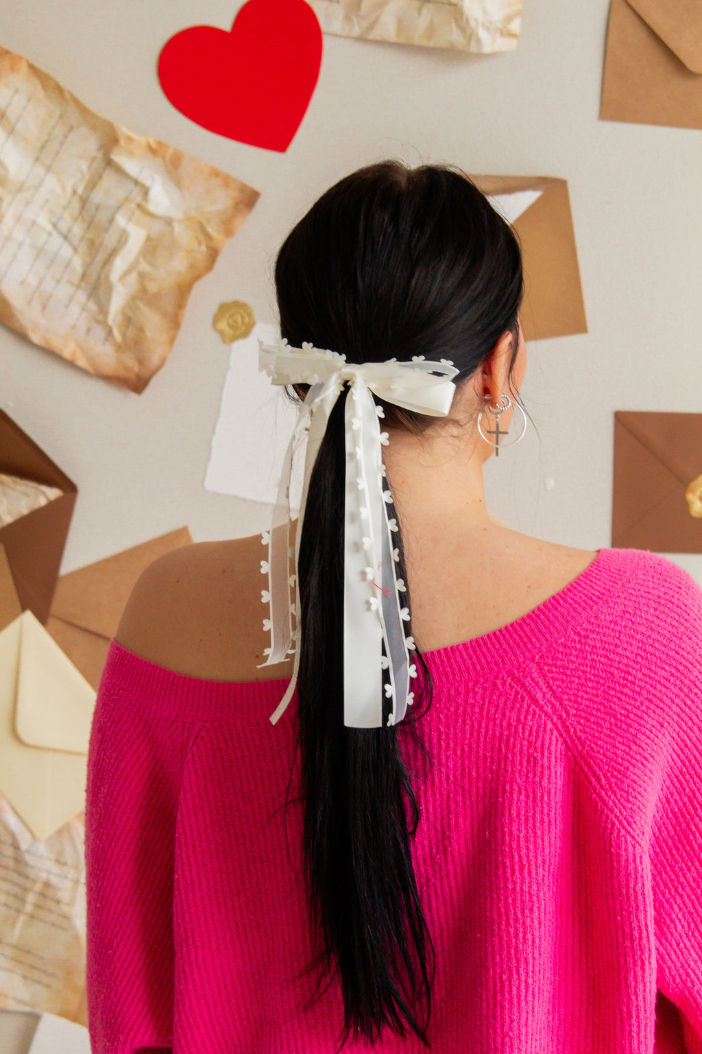 Double Layer White Heart Bow