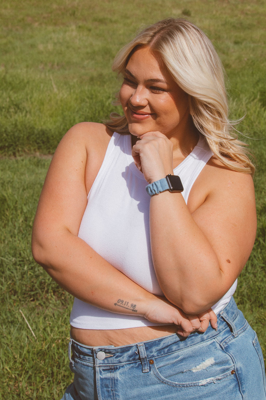 Baby Blue Jean Scrunchie Watch Band