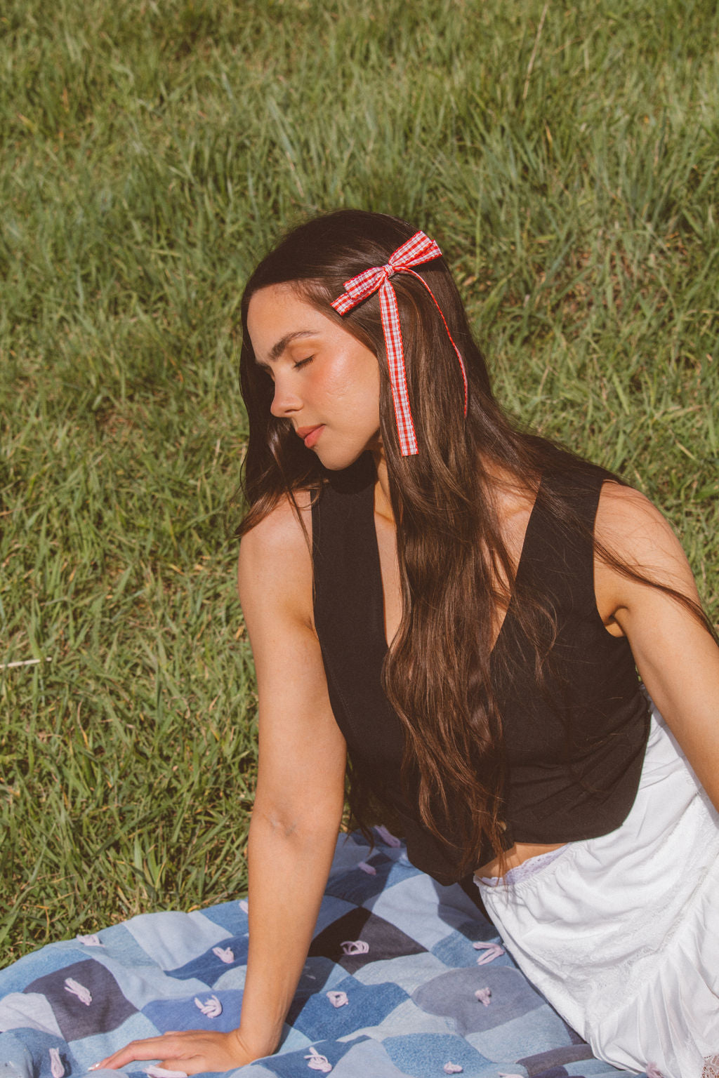 Red Gingham Bow Clip
