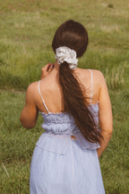 Creamy Blue Grid Jumbo Scrunchie
