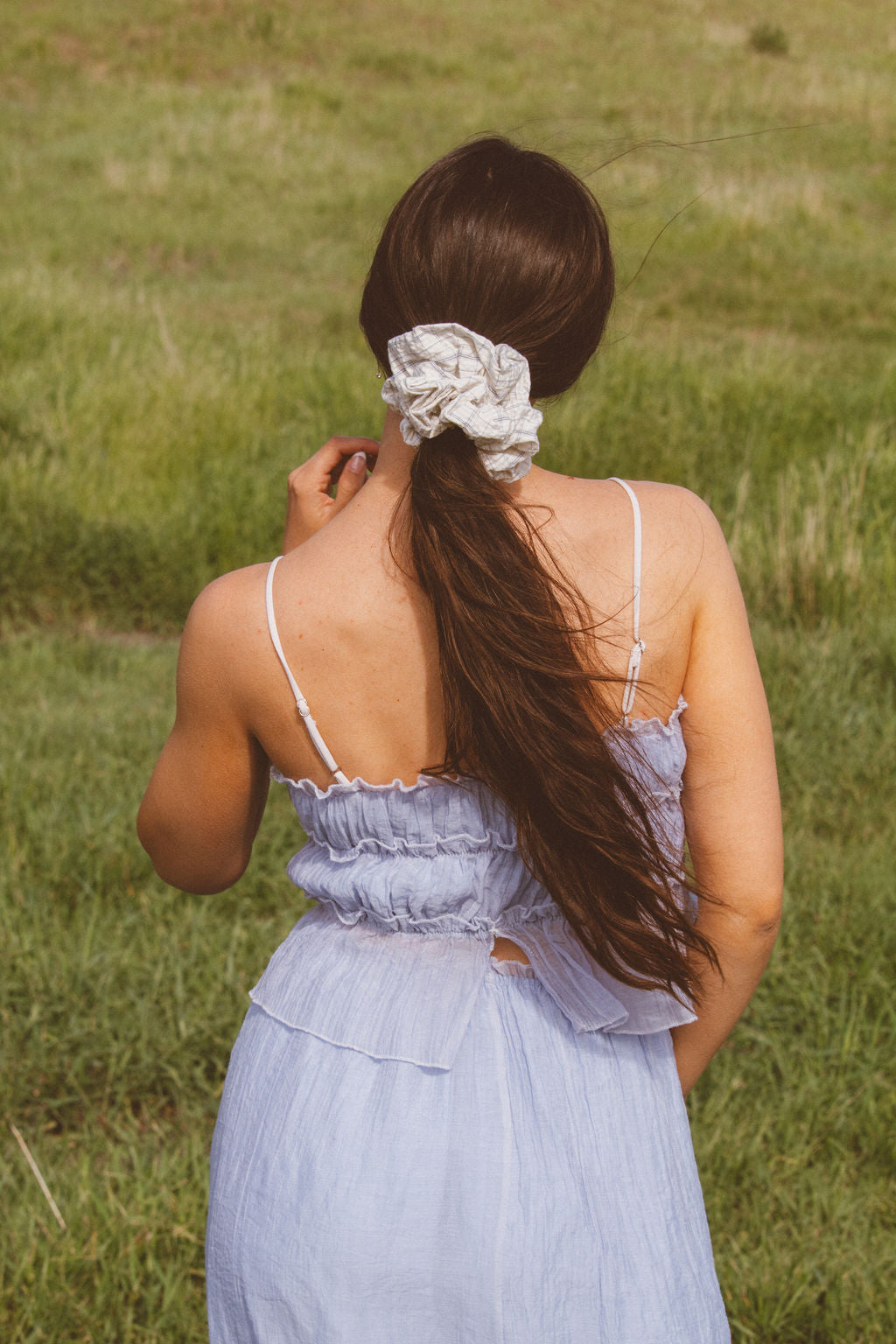 Creamy Blue Grid Jumbo Scrunchie