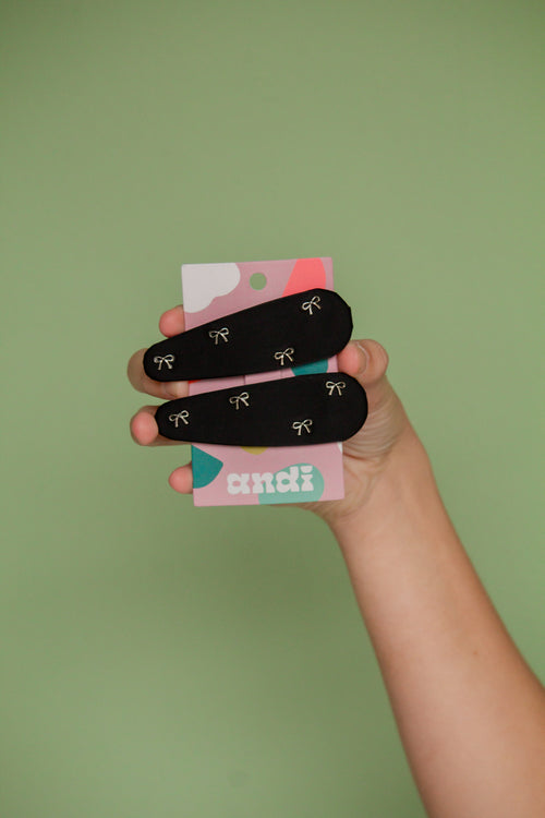 Black Silver Bow Snap Clips 2-pack