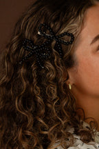 Black Beaded Bow Clips 2-pack