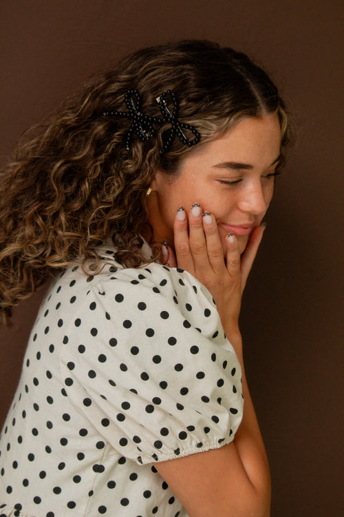 Black Beaded Bow Clips 2-pack
