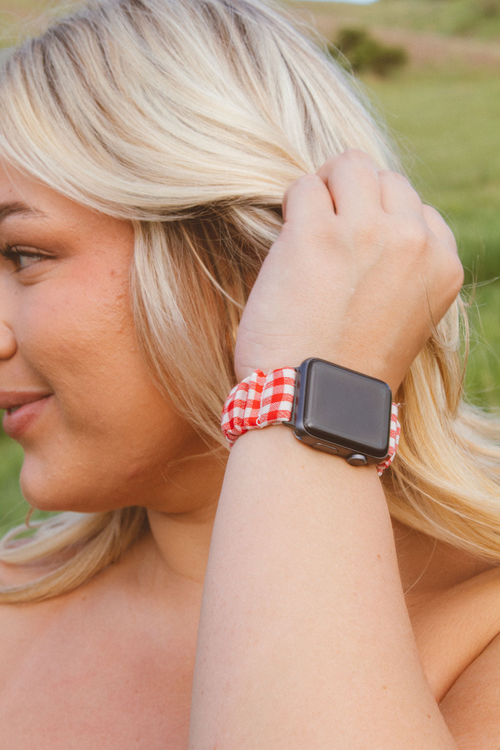 Red Checkered Scrunchie Watch Band