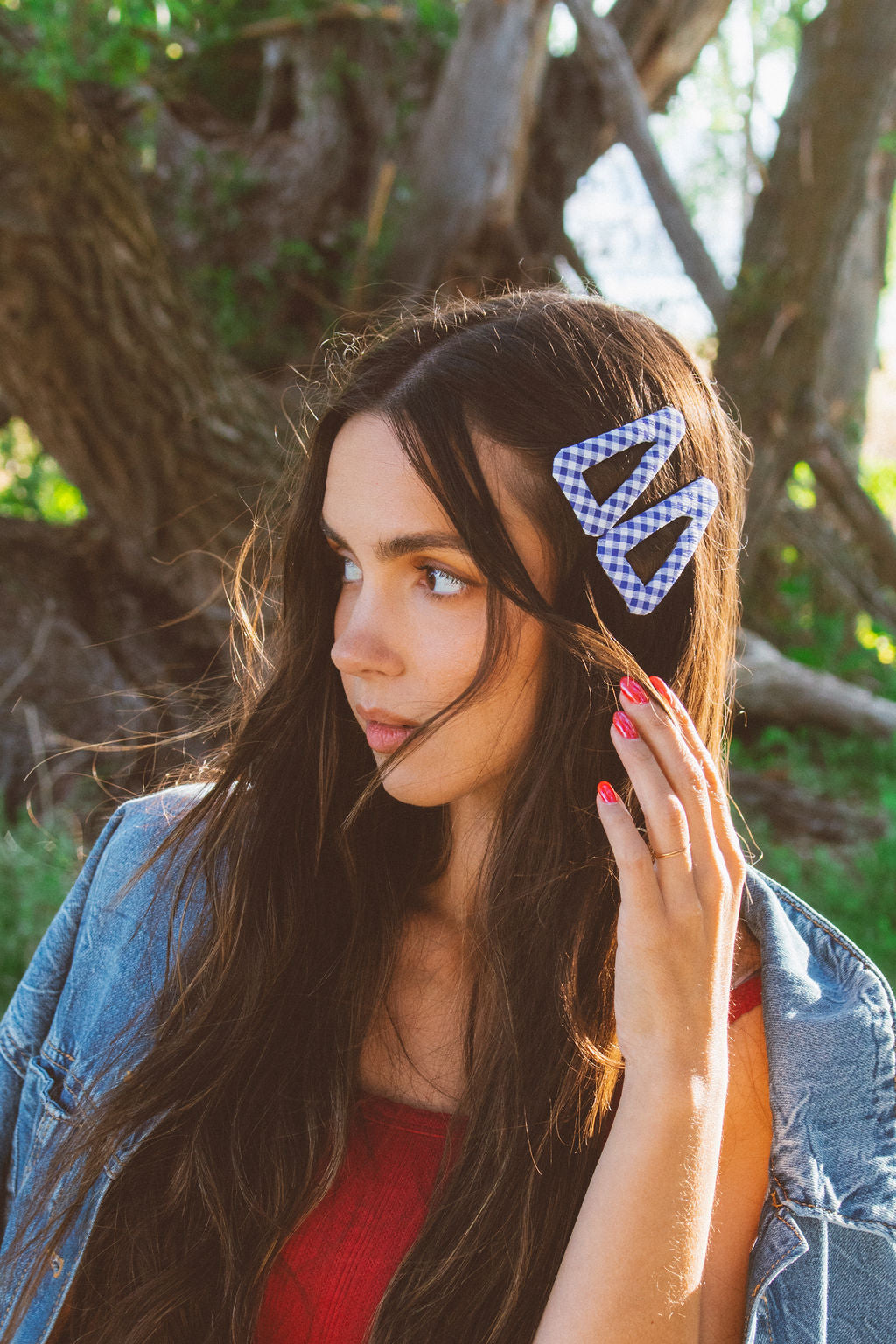 Bright Blue Gingham Triangle Snap Clips 2-Pack