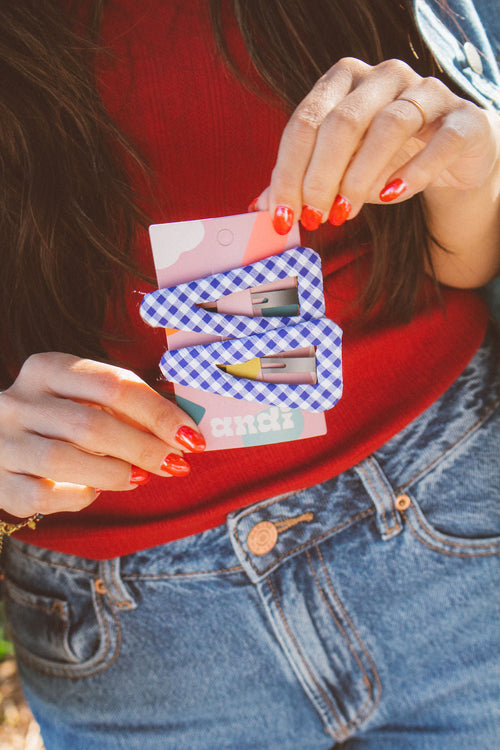 Bright Blue Gingham Triangle Snap Clips 2-Pack