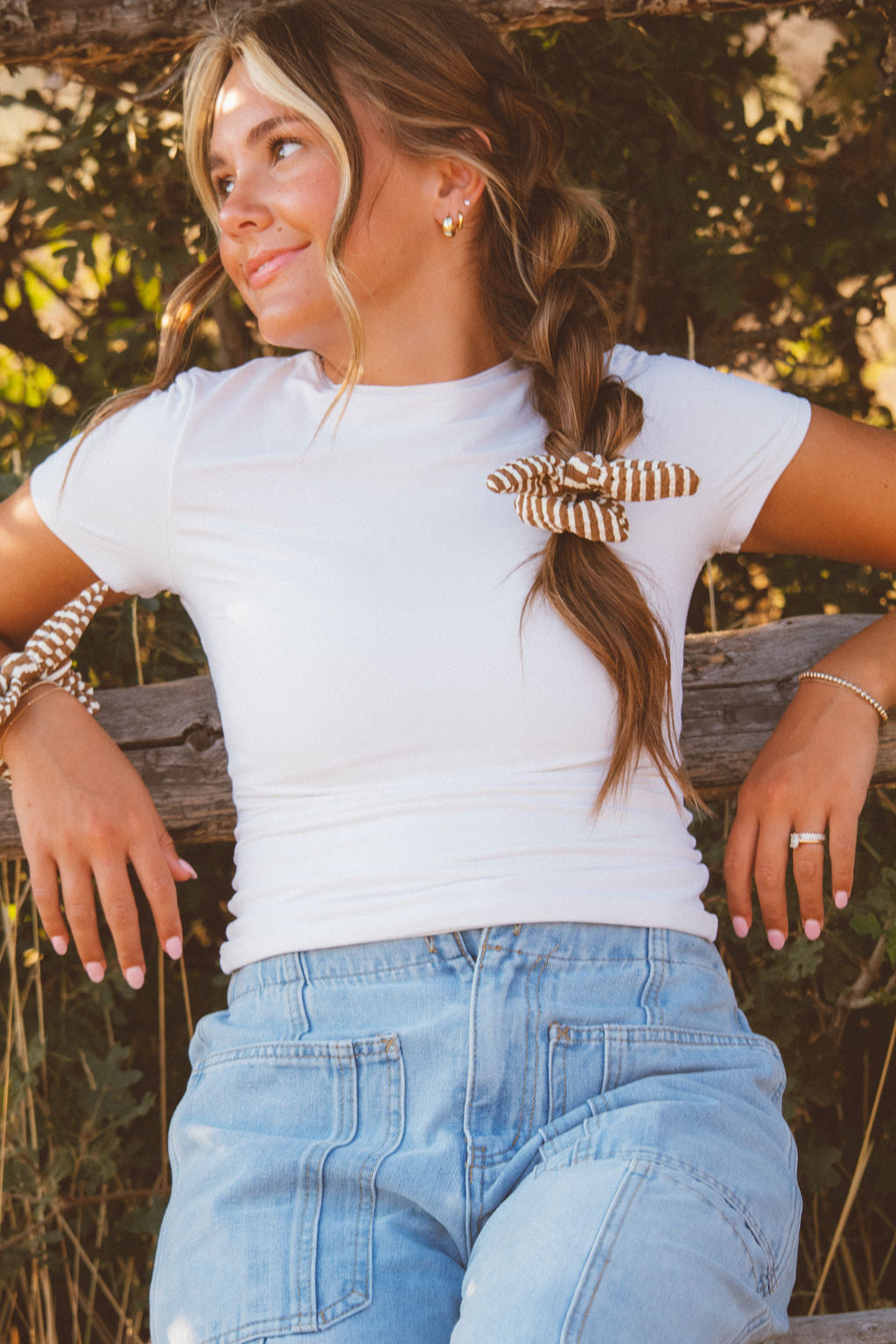 Brown Striped Bow Scrunchie