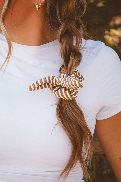 Brown Striped Bow Scrunchie