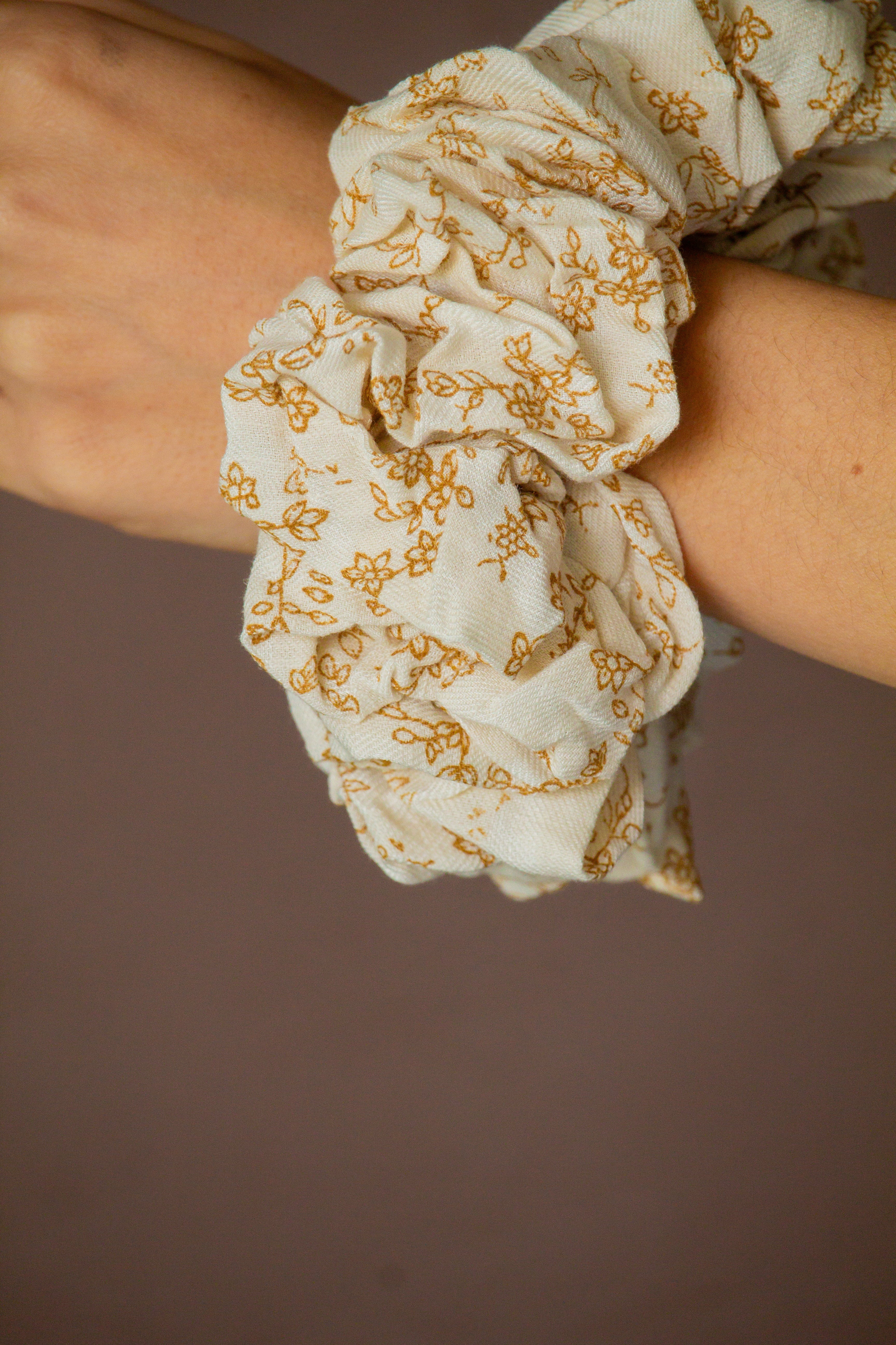 Creamy Floral Jumbo Scrunchie