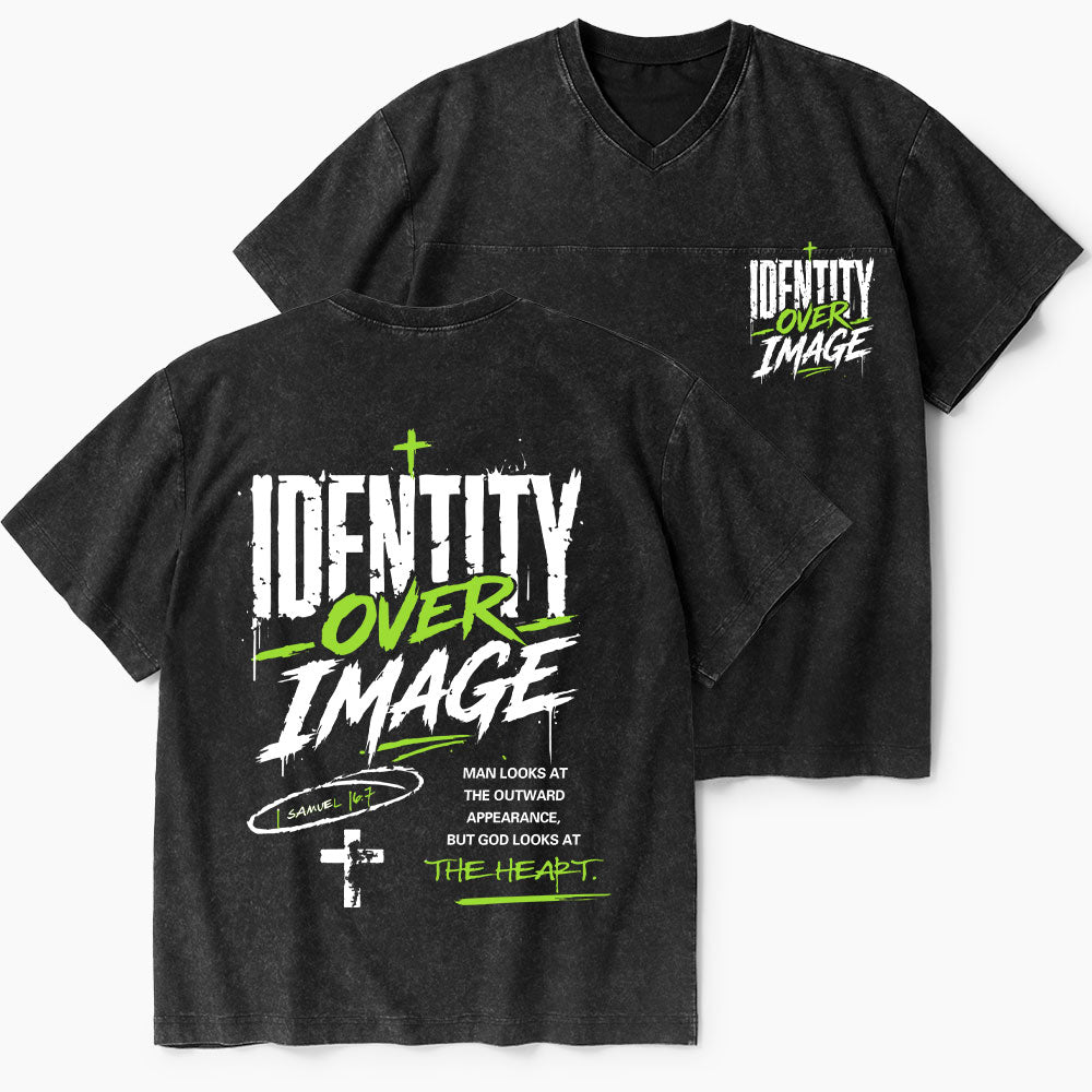 Identity Over Image Christian Washed V-Neck T-Shirt