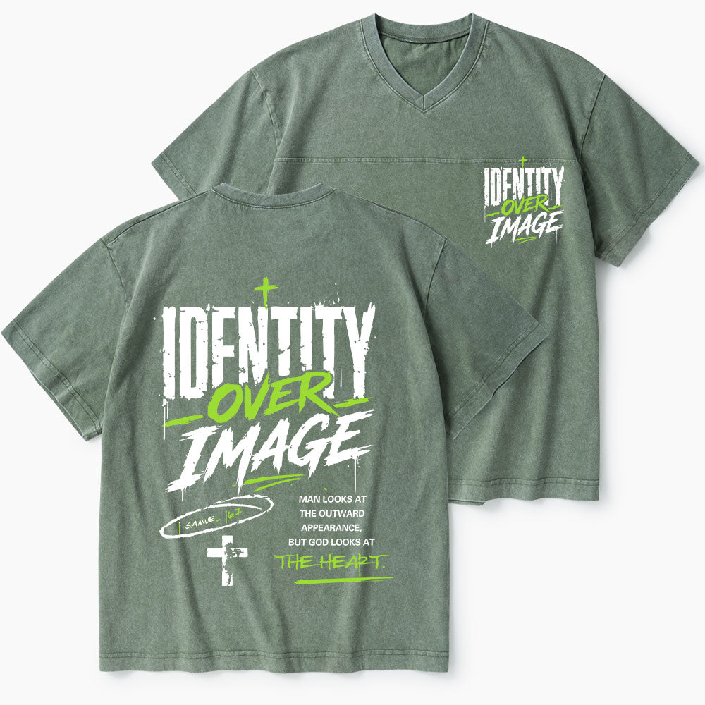 Identity Over Image Christian Washed V-Neck T-Shirt