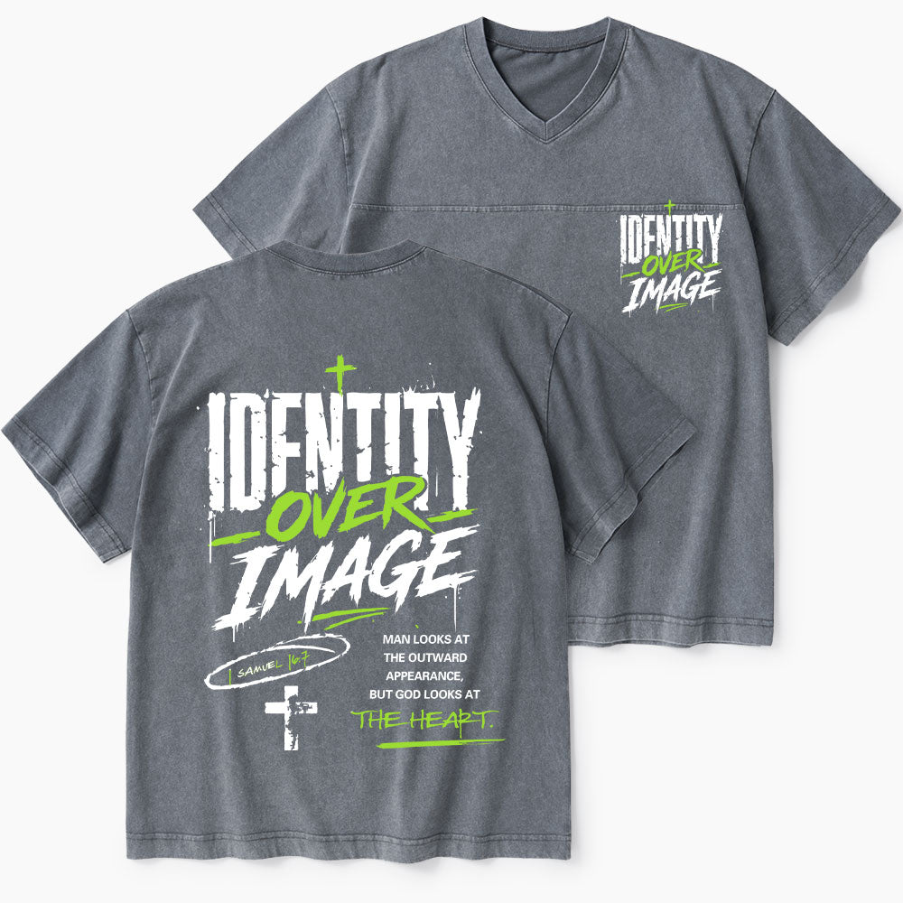 Identity Over Image Christian Washed V-Neck T-Shirt