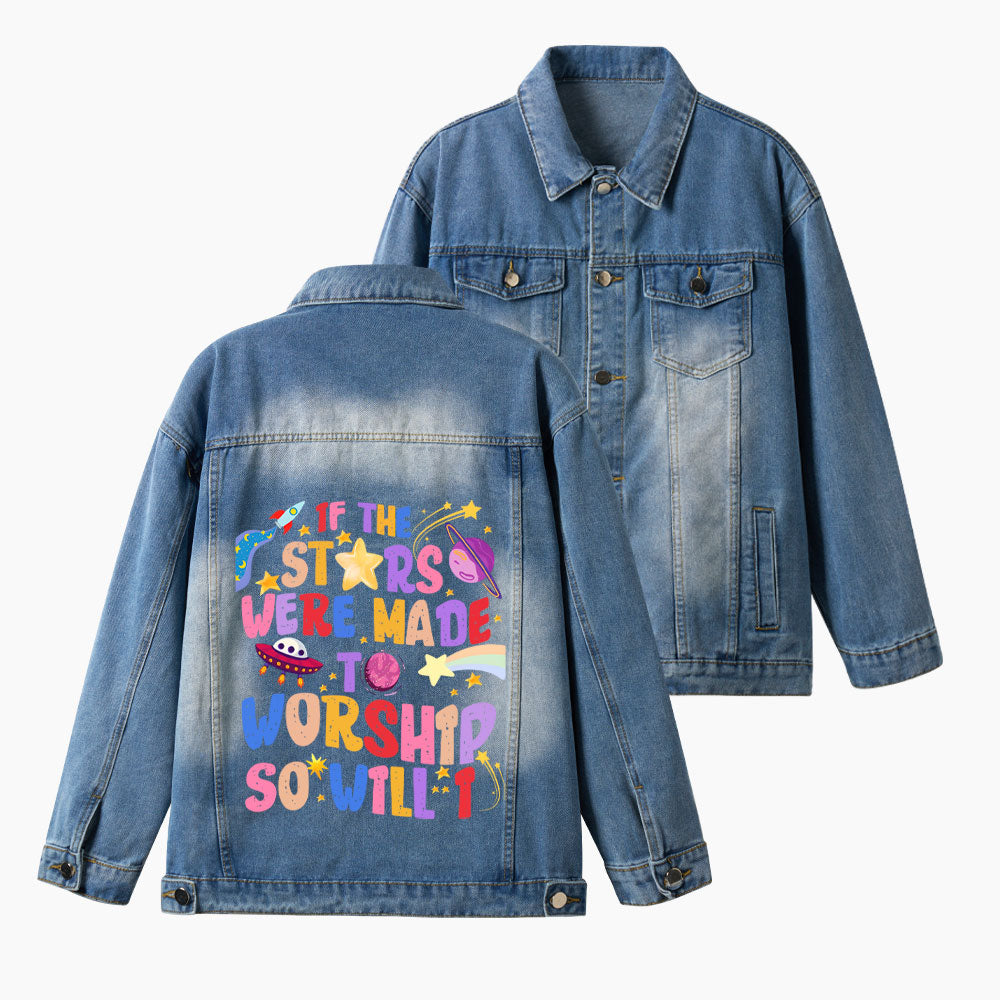 If The Stars Were Made To Worship So Will I Christian Denim Jacket