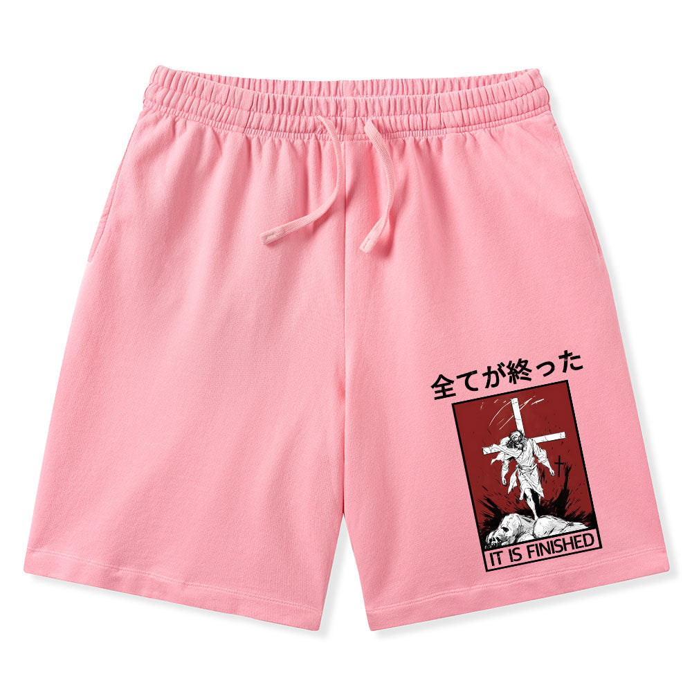 It Is Finished Christian Washed Shorts