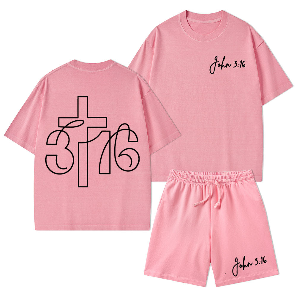 JOHN 3: 16 Christian Washed T-Shirt & Shorts