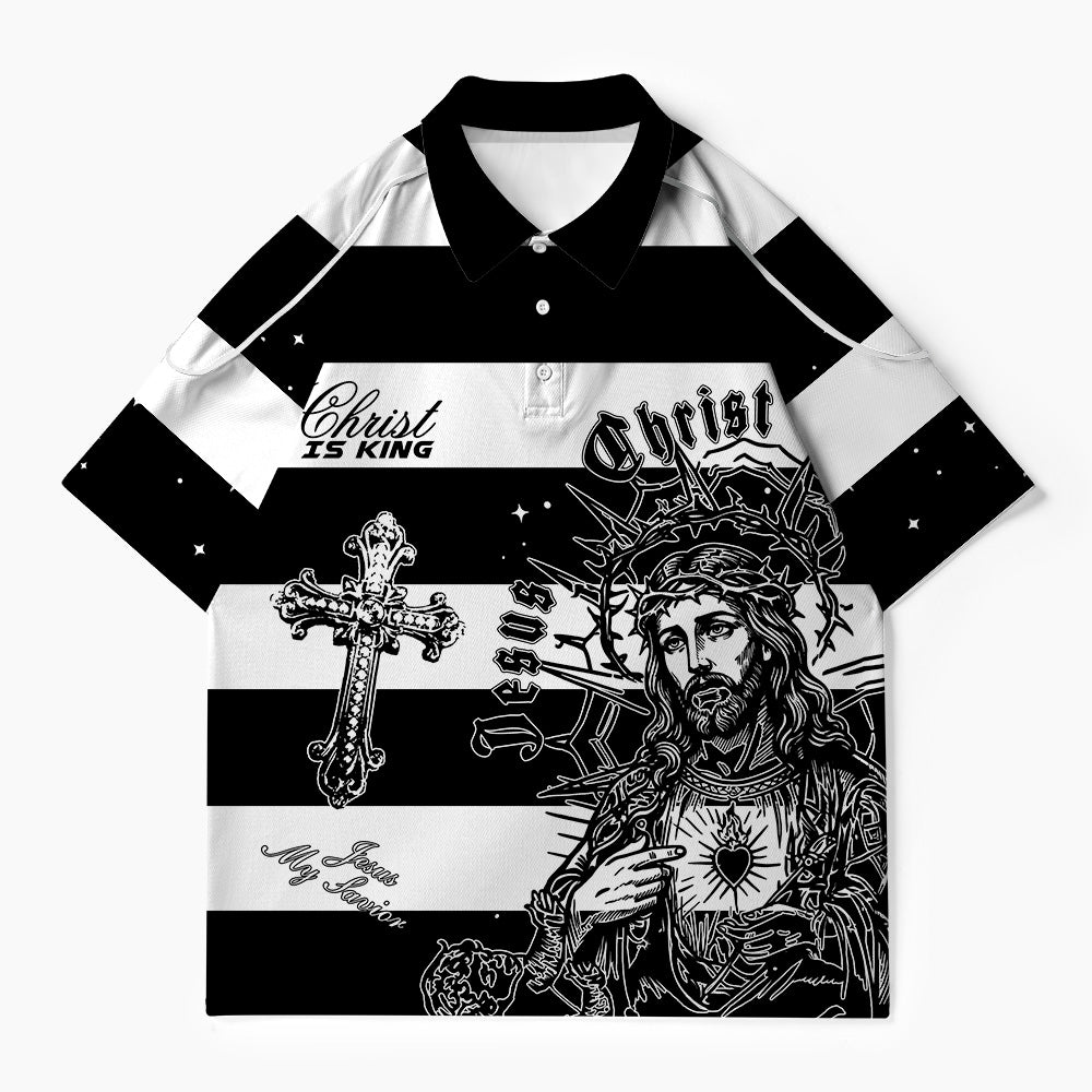 Jesus Christ Is King Christian Buttoned Polo Jersey
