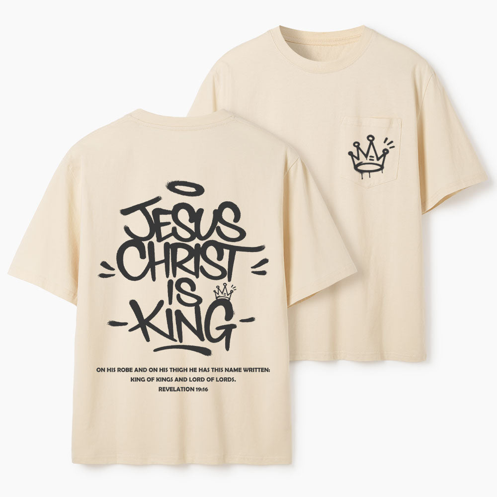Jesus Christ Is King Christian Unisex Pocket T-Shirt