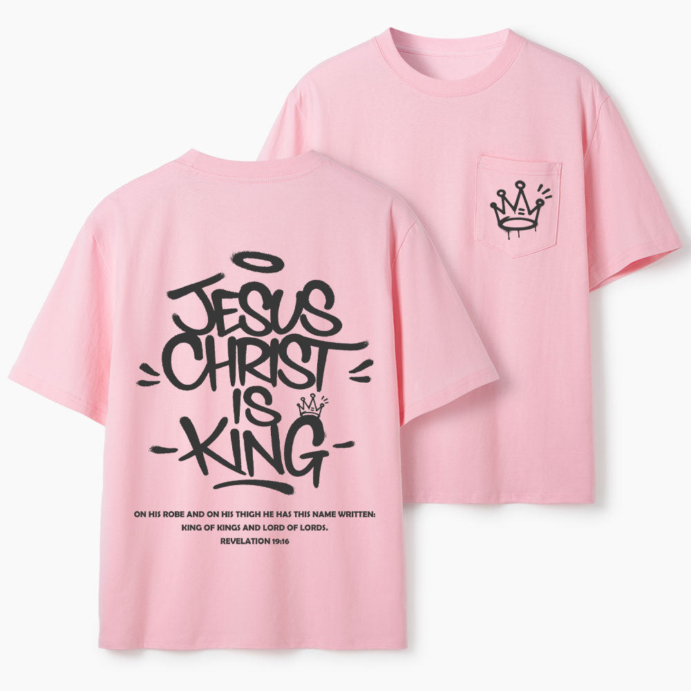 Jesus Christ Is King Christian Unisex Pocket T-Shirt