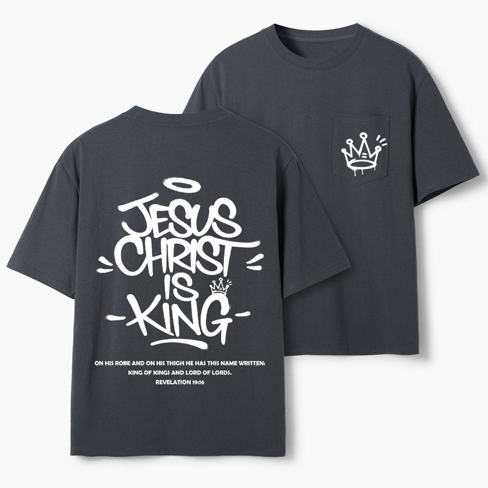 Jesus Christ Is King Christian Unisex Pocket T-Shirt