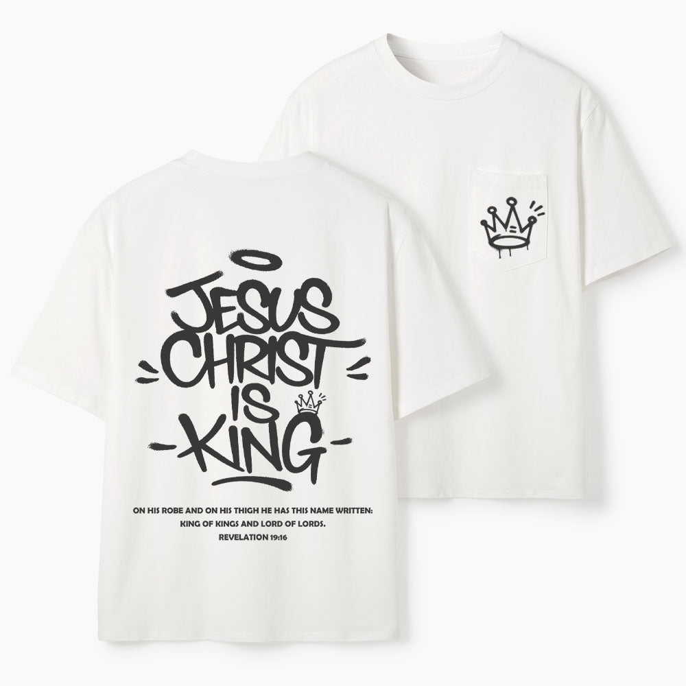 Jesus Christ Is King Christian Unisex Pocket T-Shirt