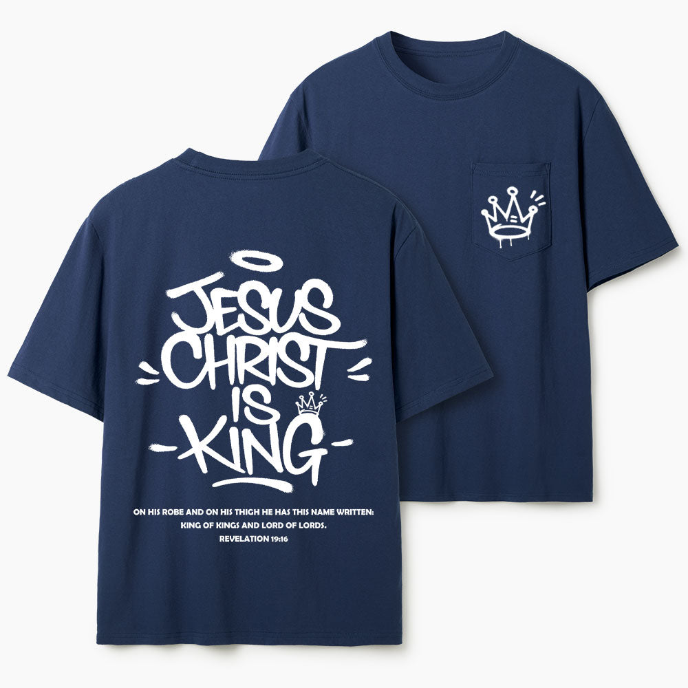 Jesus Christ Is King Christian Unisex Pocket T-Shirt